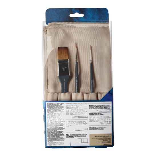 Set 8 pinceaux aquarelle synthétique rond, plat, spalter, rond pointu et étui en toile Winsor &Newton