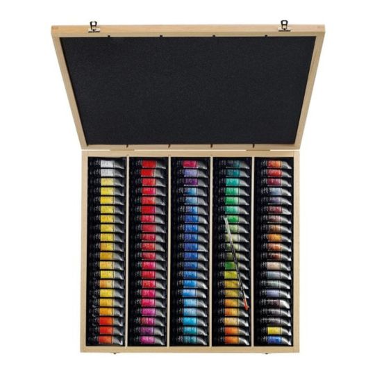 Coffret 100 tubes 10ml + 1 pinceau martre Raphaël en bois Sennelier