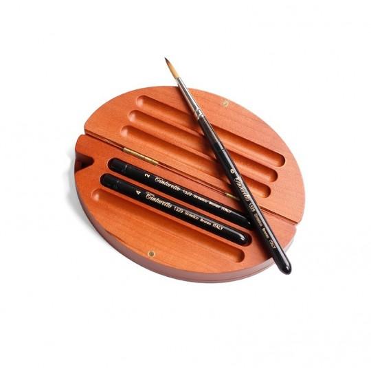 Coffret en cerisier pour 9 1/2 godets + 3 pinceaux + mini palette 6 trous Tintoretto