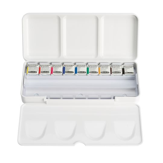 Boîte plastique 9 ½ godets + 9 vides Akademie Aquarell Schmincke