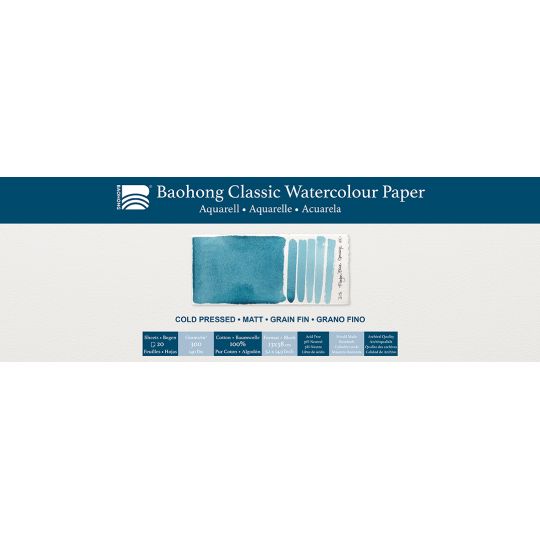 Bloc aquarelle Classic Baohong 13x38 300g 20f grain fin