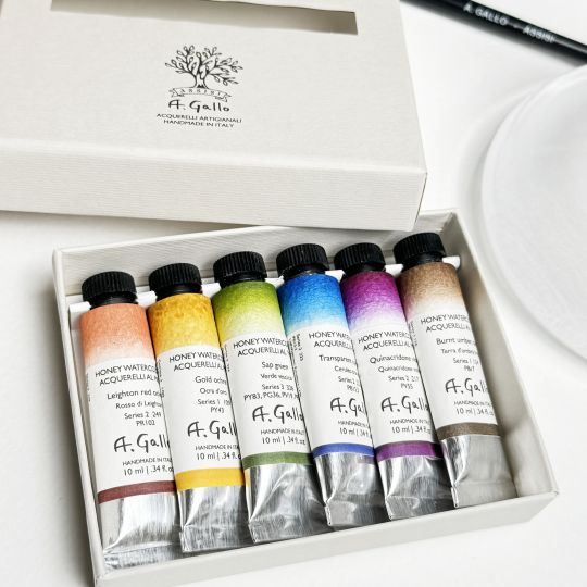 Coffret "Plein air" 6 tubes 10ml aquarelles en carton A. Gallo