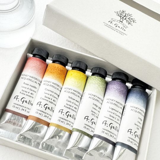 Coffret "Lake pigments" 6 tubes 10ml aquarelles en carton A. Gallo