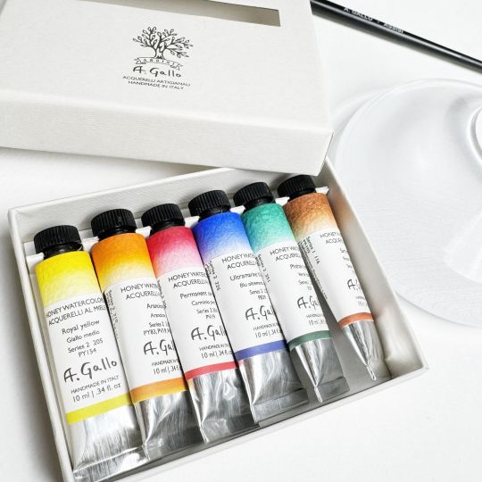 Coffret "Core" 6 tubes 10ml aquarelles en carton A. Gallo
