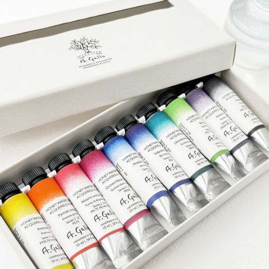 Coffret "Signature" 10 tubes 10ml aquarelles en carton A. Gallo