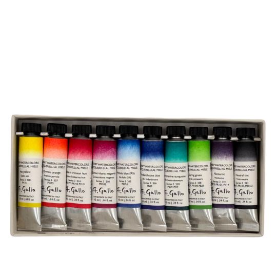 Coffret "Signature" 10 tubes 10ml aquarelles en carton A. Gallo