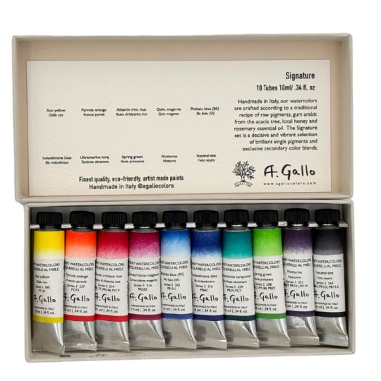Coffret "Signature" 10 tubes 10ml aquarelles en carton A. Gallo