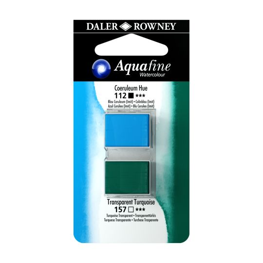Bleu de céruleum (Imit) et Turquoise transparent - ½ godets Aquafine Daler Rowney