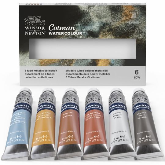 Boîte couleur métallique 6 tubes 8ml aquarelle en carton Cotman W&N