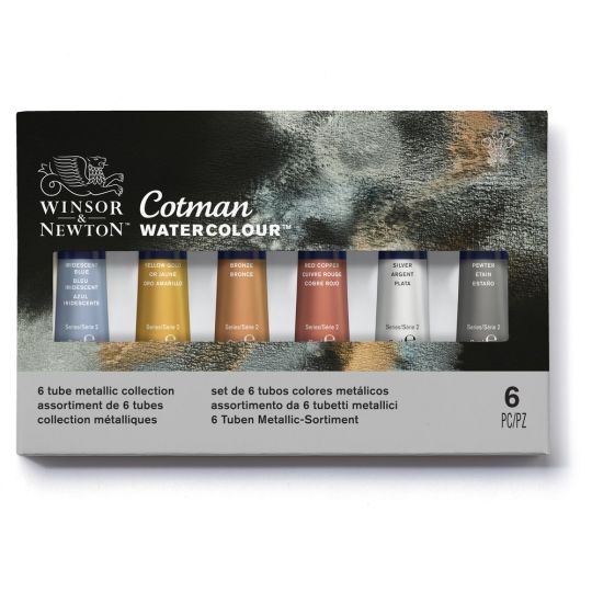 Boîte couleur métallique 6 tubes 8ml aquarelle en carton Cotman W&N