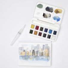 Boîte 12 ½  godets aquarelle pinceau à réserve d'eau en plastique Cotman W&N