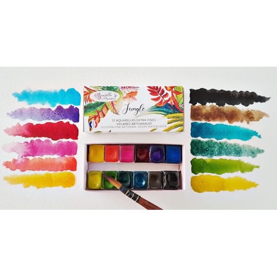 Palette Jungle 12 ½ godets aquarelles extra-fines véganes Aquarelle de Provence