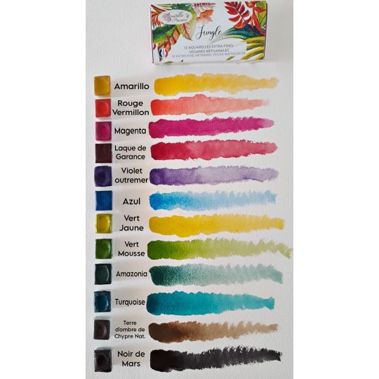 Palette Jungle 12 ½ godets aquarelles extra-fines véganes Aquarelle de Provence
