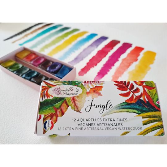 Palette Jungle 12 ½ godets aquarelles extra-fines véganes Aquarelle de Provence
