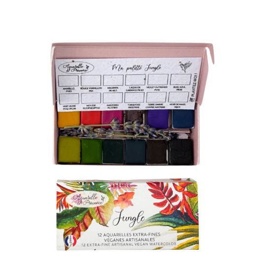 Palette Jungle 12 ½ godets aquarelles extra-fines véganes Aquarelle de Provence