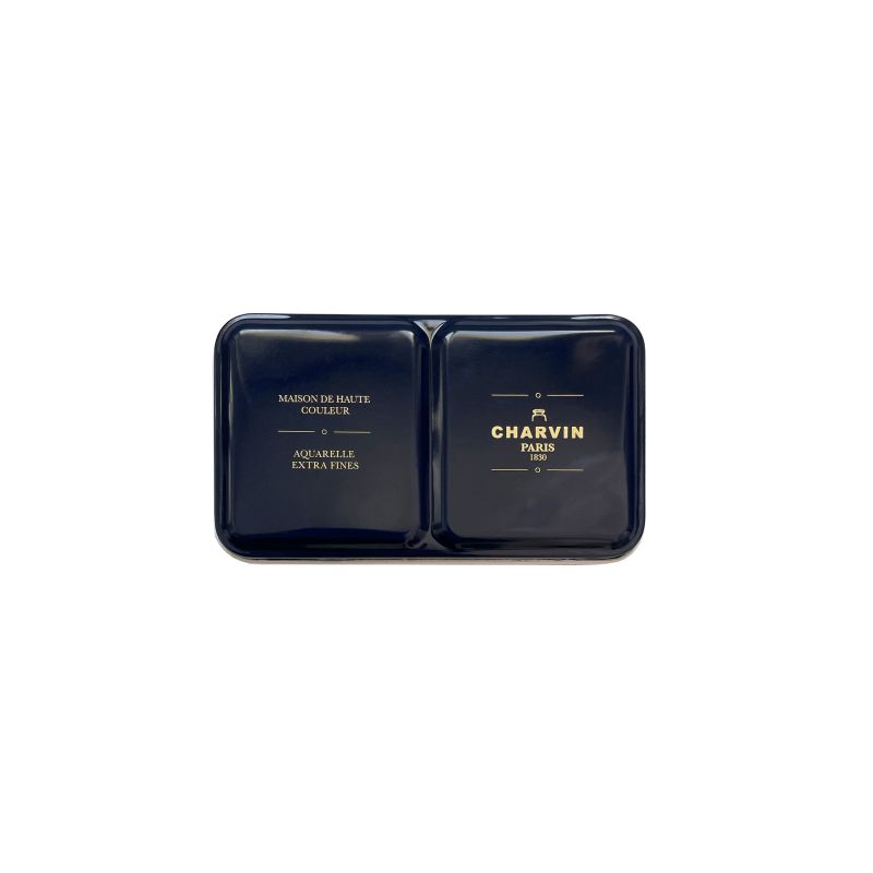 Coffret bleu foncé 12 ½ godets aquarelles extra-fines en métal Charvin