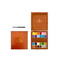 Coffret de voyage brun 24½ godets aquarelles extra-fines en bois + pinceau Charvin