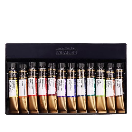 Coffret 12 Tubes 7ml aquarelle mission gold class extra-fines en carton Mijello