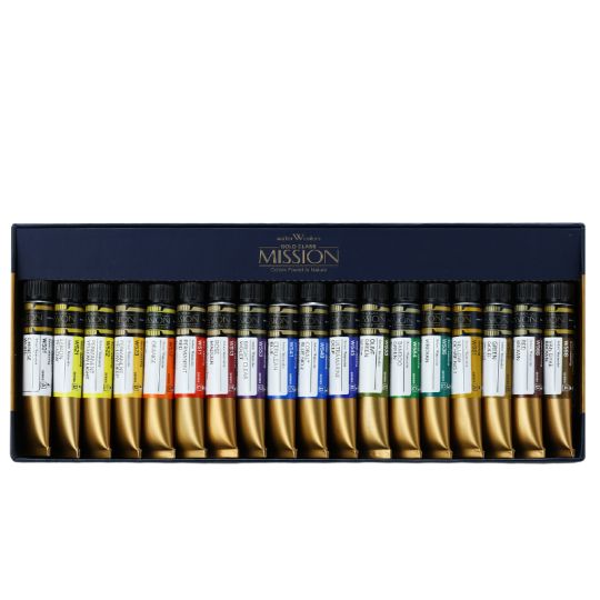 Coffret 18 Tubes 7ml aquarelle mission gold class extra-fines en carton Mijello