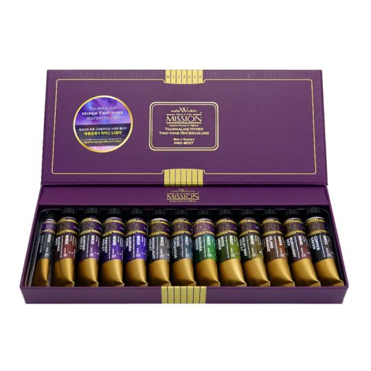 Coffret two-tone 12 Tubes 15ml aquarelle granuleuse mission gold class en carton Mijello
