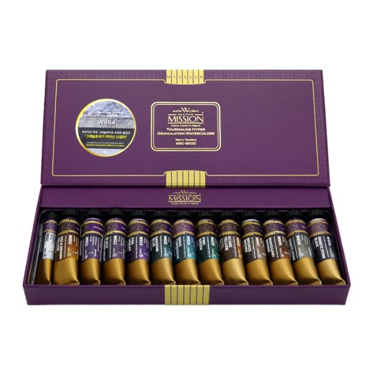 Coffret hyper granulation 12 Tubes 15ml aquarelle granuleuse mission gold class en carton Mijello