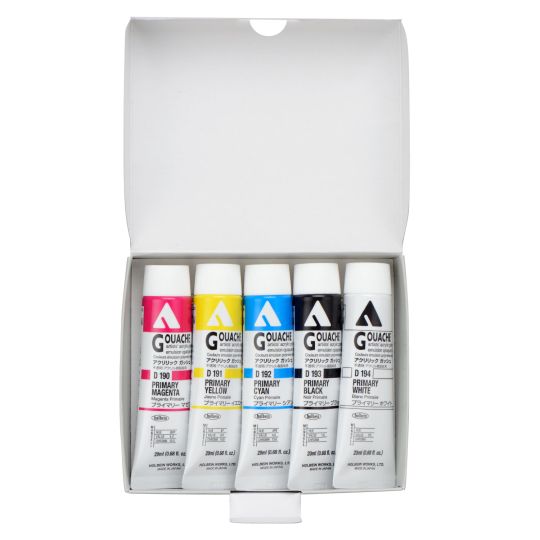 Coffret Primaire 5 Tubes 20ml acrylic gouache en carton Holbein Artists'