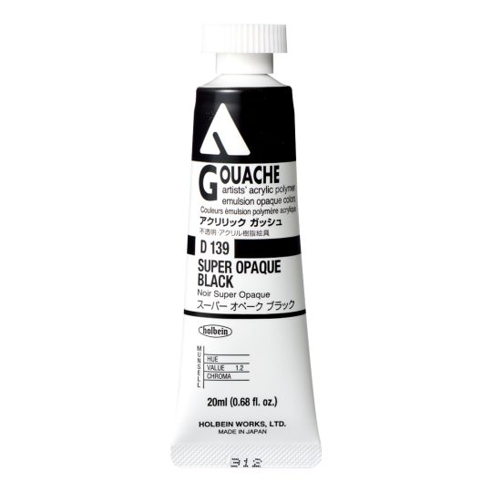 Noir super opaque - acrylic gouache Tube 20ml Holbein Artists '