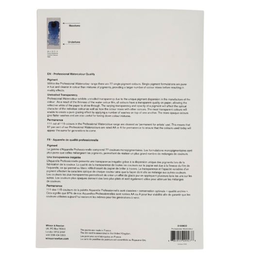 Carte échantillon couleurs réelles 115 couleurs d'aquarelles extra-fines Winsor & Newton