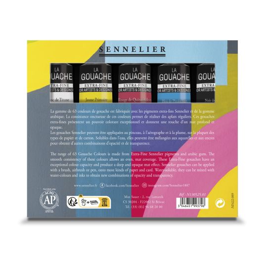 Coffret couleurs primaires 5 Tubes 21ml gouache en carton Sennelier