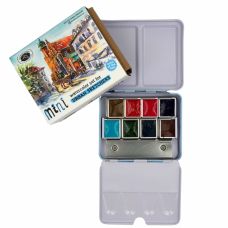 Coffret mini 8 ½ godets d'aquarelle extra-fine en métal bleu Roman Szmal