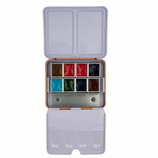 Coffret mini 8 ½ godets d'aquarelle extra-fine en métal abricot Roman Szmal