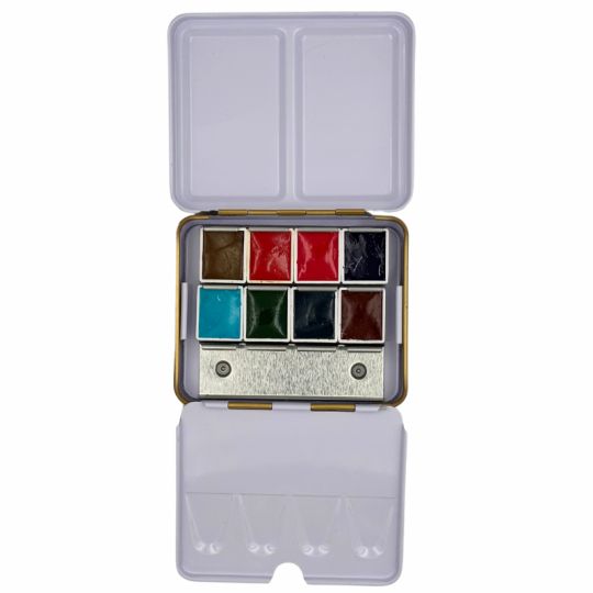 Coffret mini 8 ½ godets d'aquarelle extra-fine en métal couleur or Roman Szmal