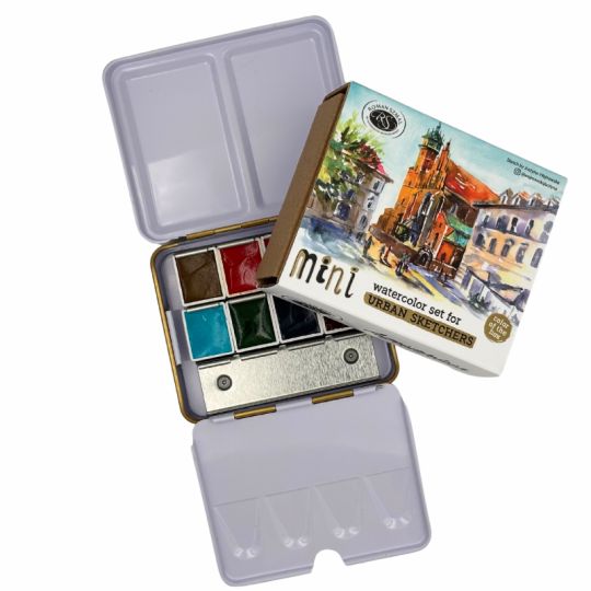 Coffret mini 8 ½ godets d'aquarelle extra-fine en métal couleur or Roman Szmal