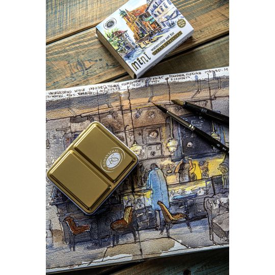 Coffret mini 8 ½ godets d'aquarelle extra-fine en métal couleur or Roman Szmal