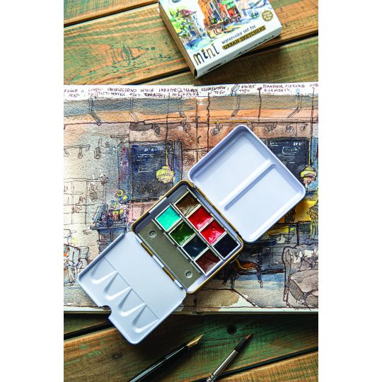 Coffret mini 8 ½ godets d'aquarelle extra-fine en métal couleur or Roman Szmal