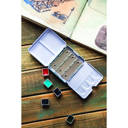  Boîte métal aquarelle vide mini bleu 12 ½ godets Roman Szmal