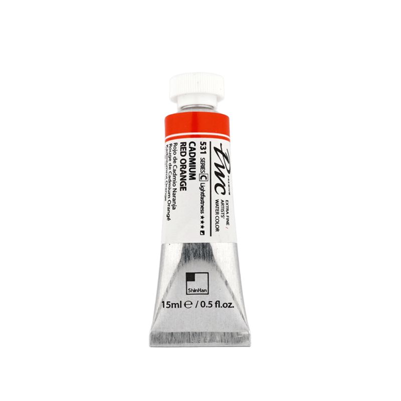 Rouge orangé de cadmium - aquarelle PWC Tube 15ml ShinHan