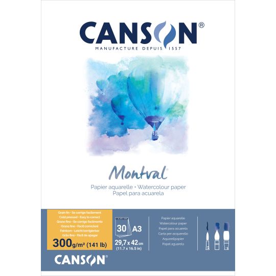 Maxi bloc collé 1 côté Montval Canson A3 300g 30 f grain fin