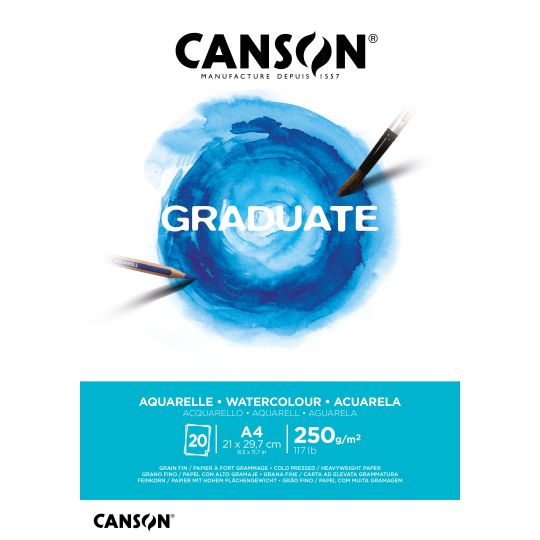Bloc aquarelle Graduate Canson A4 21x29,7 250g 20f grain fin