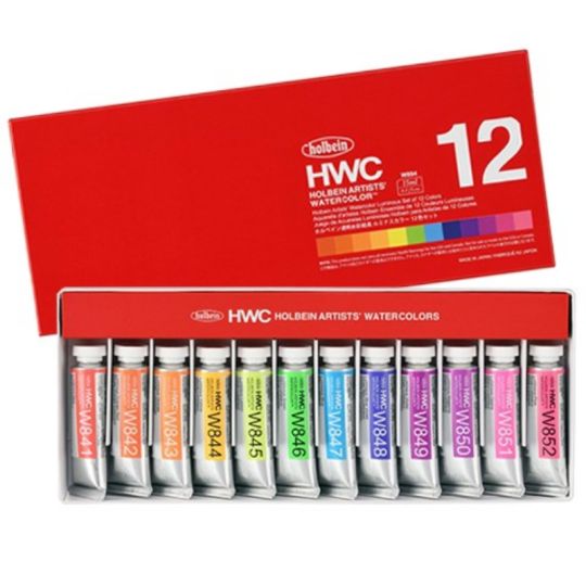 Coffret lumineux 12 Tubes 15ml aquarelles extra-fines en carton Holbein Artists'