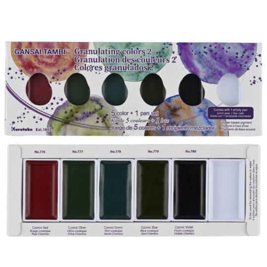 Coffret Set 2 teintes granuleuses 5 godets japonais aquarelle Gansai Tambi Kuretake