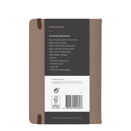 Perfect Sketchbook A5 300g 100% coton 44 pages grain fin format portrait bords frangés Etchr Lab