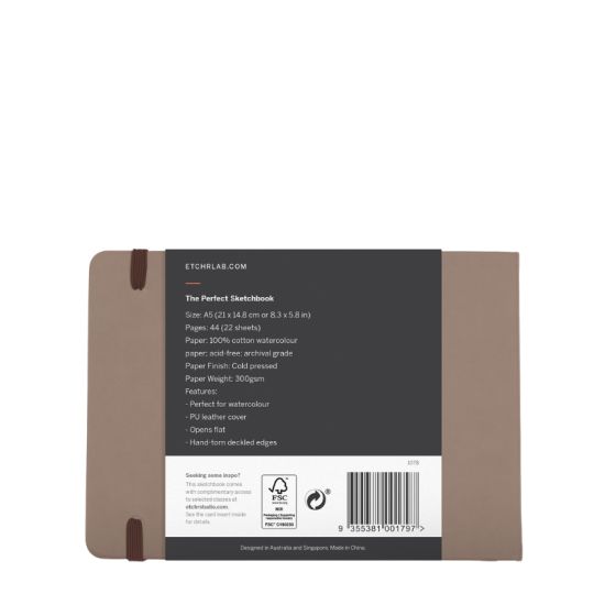 Perfect Sketchbook A5 300g 100% coton 44 pages grain fin format paysage bords frangés Etchr Lab