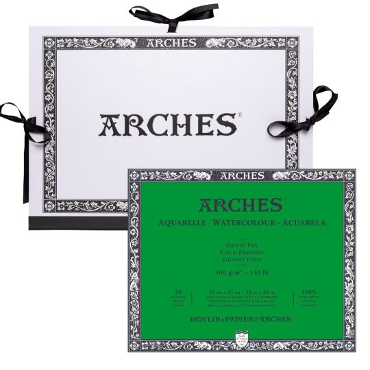 Bloc collé 4 côtés Arches 31x41 300g 20 f grain fin + carton à dessin Offert