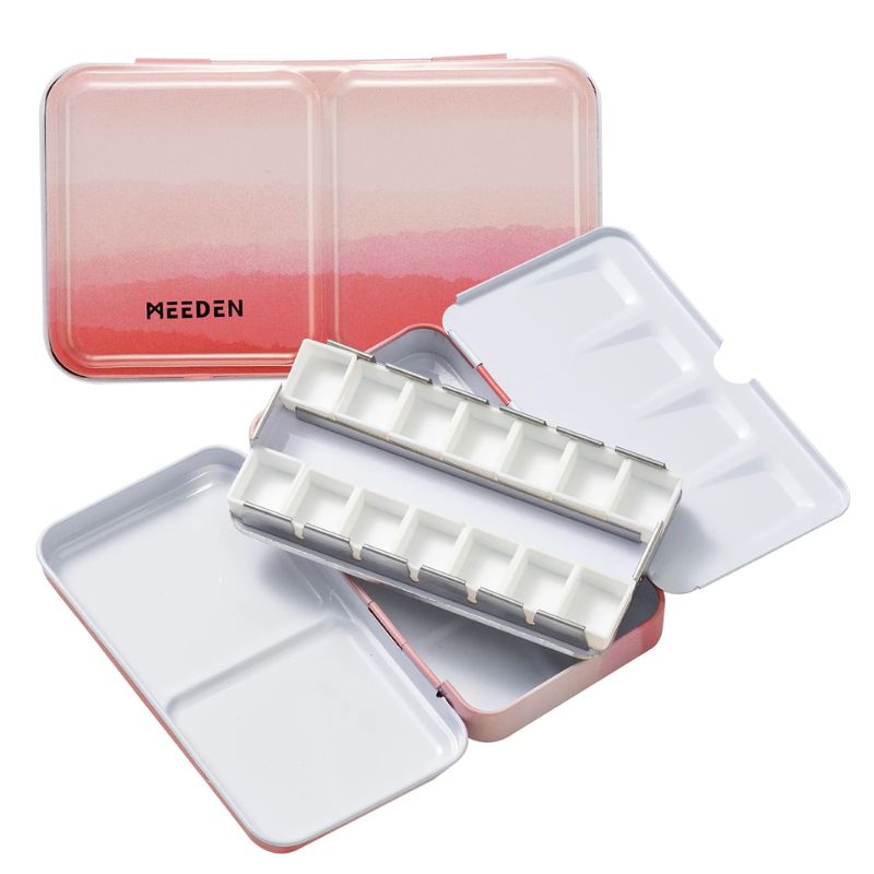 Boîte métal rose avec 12 ½ godets vides Meeden