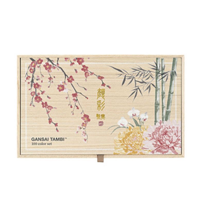 Coffret 100 godets japonais aquarelle Gansai Tambi en bois Kuretake