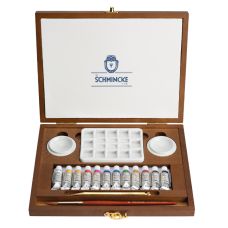 Coffret bois rétro 12 tubes 5 ml Horadam Aquarell + accessoires Schmincke