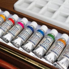 Coffret bois rétro 12 tubes 5 ml Horadam Aquarell + accessoires Schmincke