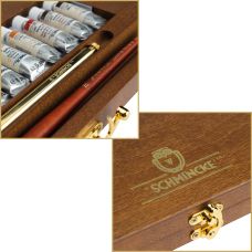 Coffret bois rétro 12 tubes 5 ml Horadam Aquarell + accessoires Schmincke