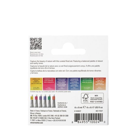 Coffret Couleurs Florales 6 tubes 5ml aquarelle en carton Winsor & Newton